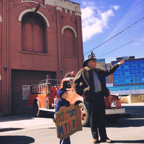 Saint Paul historian Jim Sazevich and young helper address in 2016 a community gathering to protest the threatened demolition of Hope Engine Co. No. 3, the city's oldest municipal building, constructed in 1872. Saint Paul historian Jim Sazevich and young helper address in 2016 a community gathering to protest the threatened demolition of Hope Engine Co. No. 3, the city's oldest municipal building, constructed in 1872.